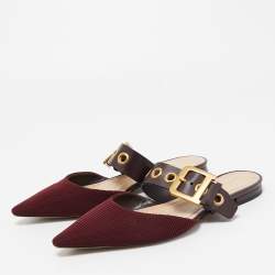 Dior Burgundy Canvas and Leather D-Dior Slide Mules Size 38