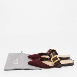 Dior Burgundy Canvas and Leather D-Dior Slide Mules Size 38