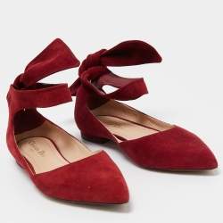 Dior Red Suede Ankle Wrap Ballet Flats Size 38