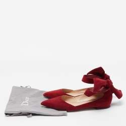 Dior Red Suede Ankle Wrap Ballet Flats Size 38