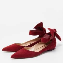 Dior Red Suede Ankle Wrap Ballet Flats Size 38