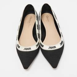 Dior Black/White Canvas J'Adior Ballet Flats Size 37.5