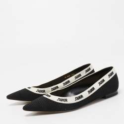 Dior Black/White Canvas J'Adior Ballet Flats Size 37.5