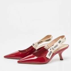 Dior Red Patent Leather J'Adior Slingback Pumps Size 37