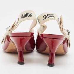 Dior Red Patent Leather J'Adior Slingback Pumps Size 37
