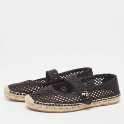 Pre Owned Dior Black Mesh Caro Espadrille Flats Size 38.5