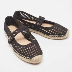 Pre Owned Dior Black Mesh Caro Espadrille Flats Size 38.5