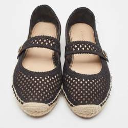 Pre Owned Dior Black Mesh Caro Espadrille Flats Size 38.5