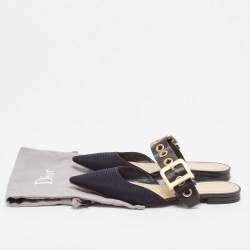 Dior Black Canvas and Leather D-Dior Flat Mules Size 38.5