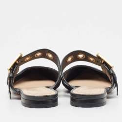Dior Black Canvas and Leather D-Dior Flat Mules Size 38.5
