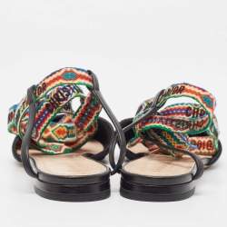 Pre Owned Dior Black Fabric and Leather J'adior Pointed Toe Ankle Wrap Flats Size 39