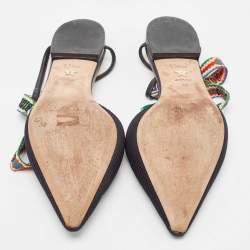 Pre Owned Dior Black Fabric and Leather J'adior Pointed Toe Ankle Wrap Flats Size 39