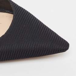 Pre Owned Dior Black Fabric and Leather J'adior Pointed Toe Ankle Wrap Flats Size 39