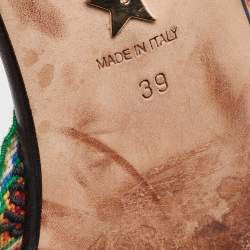 Pre Owned Dior Black Fabric and Leather J'adior Pointed Toe Ankle Wrap Flats Size 39