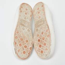 Pre Owned Dior White Leather and Canvas Crystal Embellished Slip On Sneakers Size 36