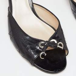 Dior Black Cannage Patent Leather Buckle Open Toe Sandals Size 38.5