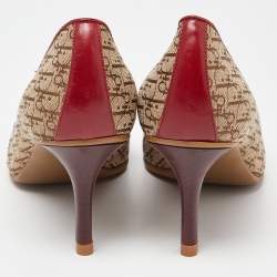 Pre Owned حذاء كعب عالي ديور كانفاس وحواف جلدية بيج بالشعار مقدمة مدببة مقاس 38