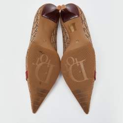 Pre Owned حذاء كعب عالي ديور كانفاس وحواف جلدية بيج بالشعار مقدمة مدببة مقاس 38