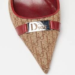 Pre Owned حذاء كعب عالي ديور كانفاس وحواف جلدية بيج بالشعار مقدمة مدببة مقاس 38