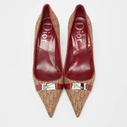 Pre Owned حذاء كعب عالي ديور كانفاس وحواف جلدية بيج بالشعار مقدمة مدببة مقاس 38