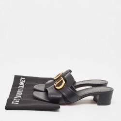 Dior Black Leather 30 Montaigne Slide Sandals Size 36.5  