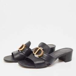 Dior Black Leather 30 Montaigne Slide Sandals Size 36.5  