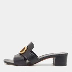 Dior Black Leather 30 Montaigne Slide Sandals Size 36.5  