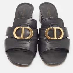 Dior Black Leather 30 Montaigne Slide Sandals Size 36.5  