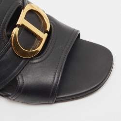 Dior Black Leather 30 Montaigne Slide Sandals Size 36.5  
