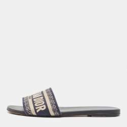 Dior Navy Blue Canvas Dway  Flat Slides Size 35.5 