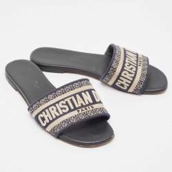 Dior Navy Blue Canvas Dway  Flat Slides Size 35.5 