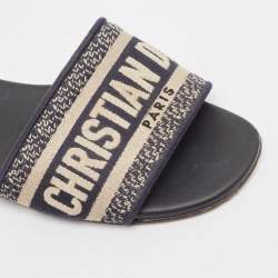 Dior Navy Blue Canvas Dway  Flat Slides Size 35.5 