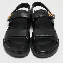 مملوكة مسبقًا Dior Black Leather Dior Act Flat Sandals Size 38.5
