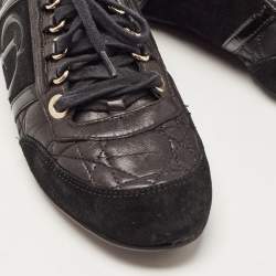 Pre Owned Dior Black Cannage Leather and Suede Sneakers Size 36.5