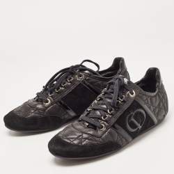 Pre Owned Dior Black Cannage Leather and Suede Sneakers Size 36.5