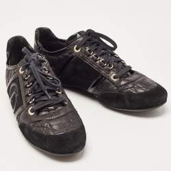 Pre Owned Dior Black Cannage Leather and Suede Sneakers Size 36.5