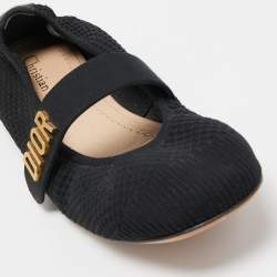Pre Owned Dior Black Knit Fabric Baby D Mary Jane Flats Size 37