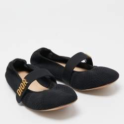 Pre Owned Dior Black Knit Fabric Baby D Mary Jane Flats Size 37