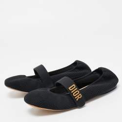 Pre Owned Dior Black Knit Fabric Baby D Mary Jane Flats Size 37