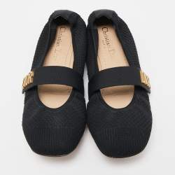 Pre Owned Dior Black Knit Fabric Baby D Mary Jane Flats Size 37
