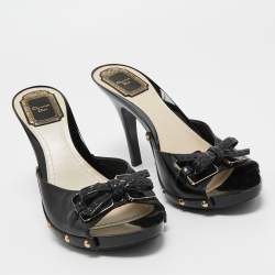 Dior Black Patent Slide Sandals Size 39