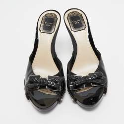 Dior Black Patent Slide Sandals Size 39