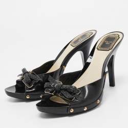 Dior Black Patent Slide Sandals Size 39