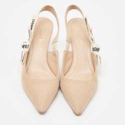 Dior Beige Technical Fabric J'adior Slingback Pumps Size 38