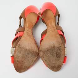 Dior Tricolor Leather and Embossed Snakeskin Strappy Sandals Size 37