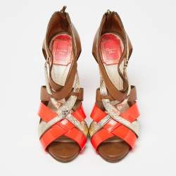 Dior Tricolor Leather and Embossed Snakeskin Strappy Sandals Size 37