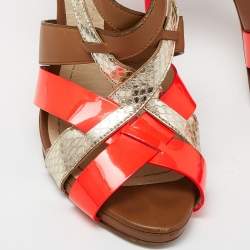 Dior Tricolor Leather and Embossed Snakeskin Strappy Sandals Size 37