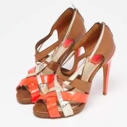 Dior Tricolor Leather and Embossed Snakeskin Strappy Sandals Size 37