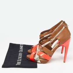 Dior Tricolor Leather and Embossed Snakeskin Strappy Sandals Size 37
