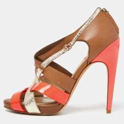 Dior Tricolor Leather and Embossed Snakeskin Strappy Sandals Size 37
